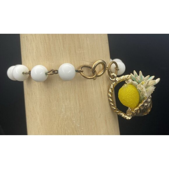 Vtg Glass Bead Charm Bracelet Basket Lemon Flower Novelty Italian or Japan 1950s - Picture 12 of 12